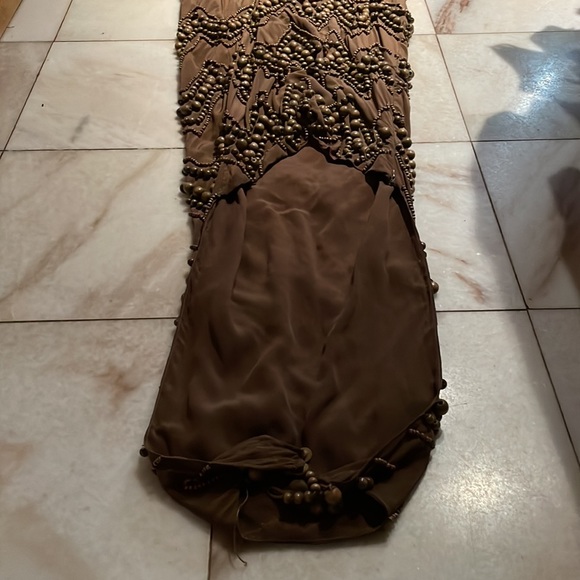 Sherry Bodel runway piece brown with ground beads heavy dress small - Picture 8 of 11